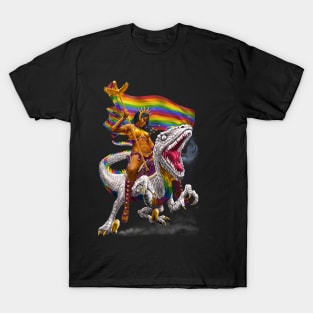 Rainbow Velociraptor Warrior T-Shirt